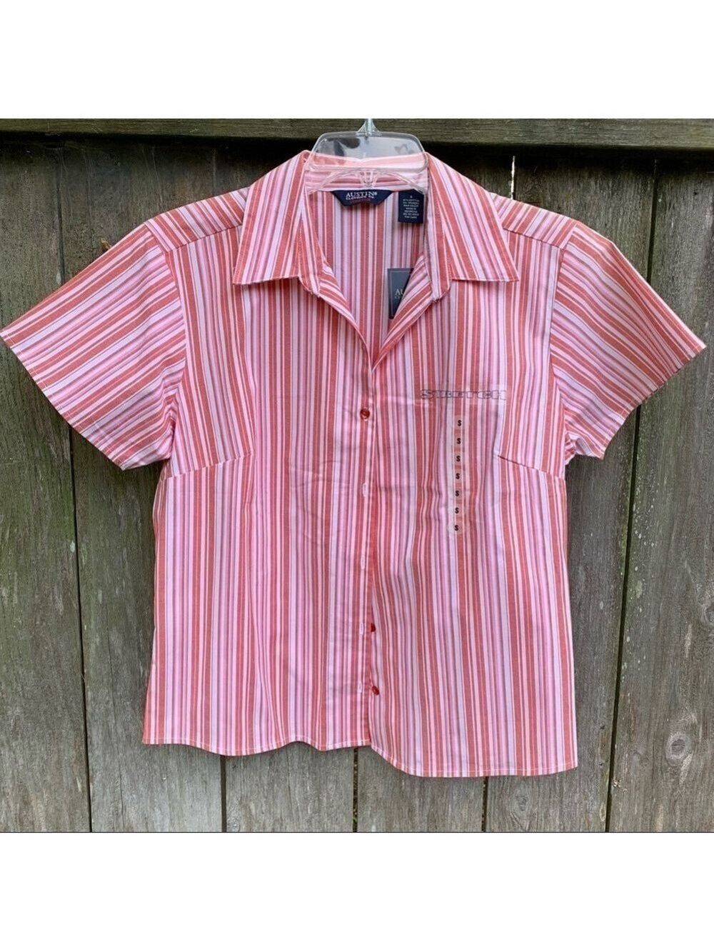 Austin Clothing Co Striped Button Front Cotton Stretch Blouse Top